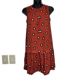 LOFT Sleeveless Shift‎ Dress XS Orange Botanical Drop Waist Flounce Ruffle Hem